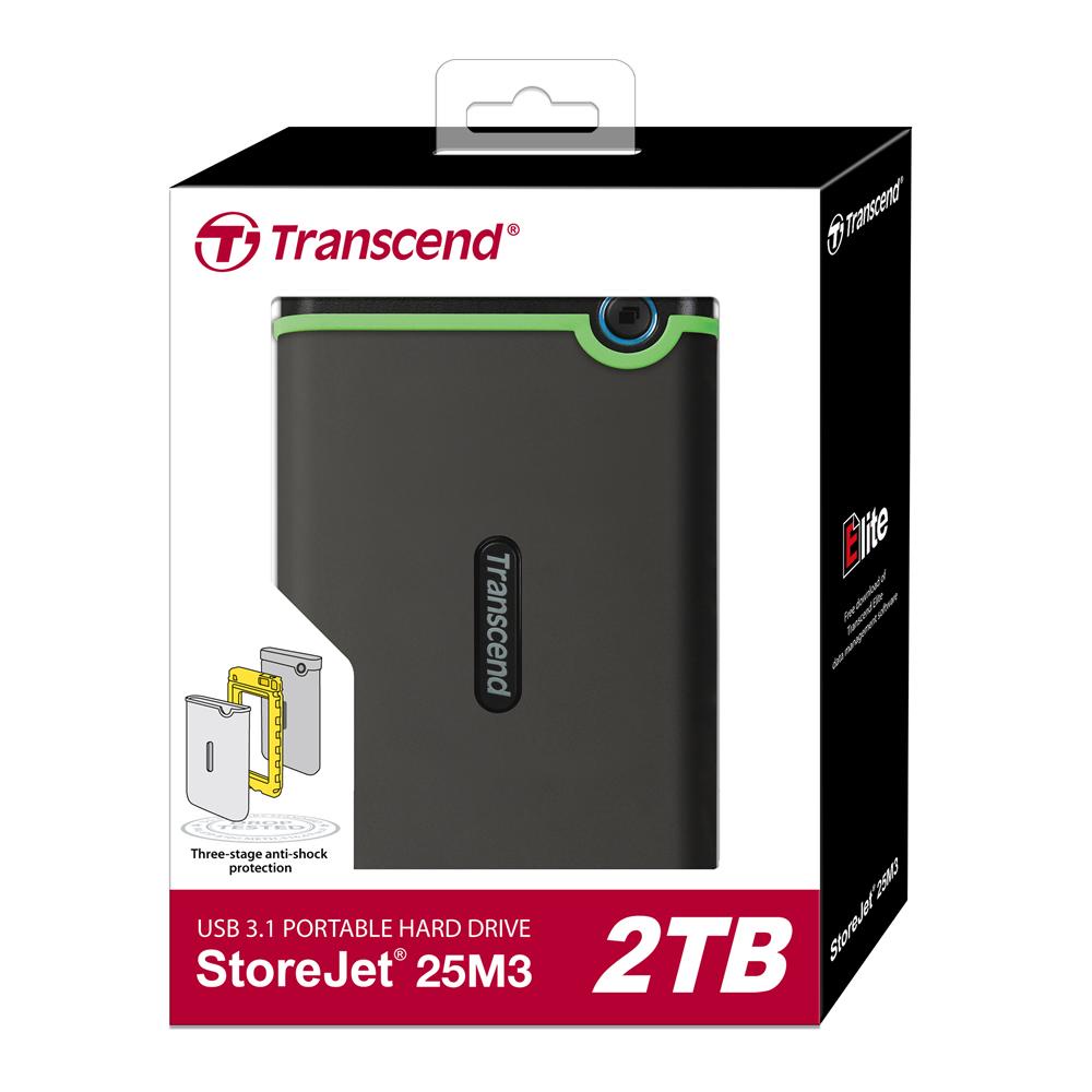 Transcend 創見 SJ25 M3S 2TB USB3.1 軍規防震行動硬碟2.5吋-鐵灰 墊腳石購物網