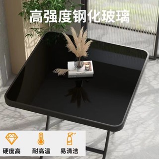 🔥臺灣熱賣🔥 折疊桌簡易方桌傢用鋼化玻璃麵餐桌戶外陽臺圓桌小戶型可折疊桌子 折疊桌 摺疊桌 床上桌 小桌子 和室桌 桌子