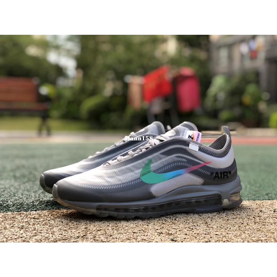 OFF-WHITE x Nike Air Max 97 Menta 彩虹勾 灰色 慢跑鞋AJ4585-101