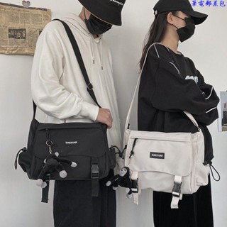 工裝筆電郵差包🌈ins日系原宿暗黑風機能工裝帆布包女韓國百搭純色學生單肩斜挎包