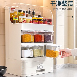 臺灣*下殺防油帶蓋廚房置物架調味料盒醬油醋瓶糖鹽罐子抽屜式多功能收納盒SENK百貨精品店