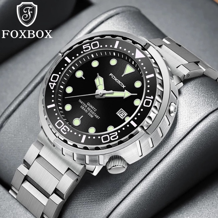 特熱銷 Foxbox 男士手錶 50M 防水品牌豪華商務時尚男石英手錶男