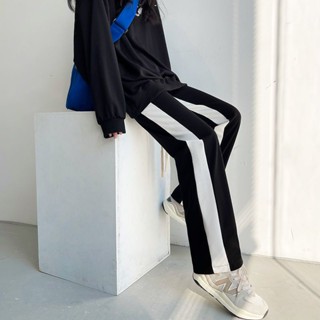 GALA衣櫥 拚接闊腿褲女春夏2023年新款寬鬆直筒運動褲顯瘦休閒衛褲子ins潮