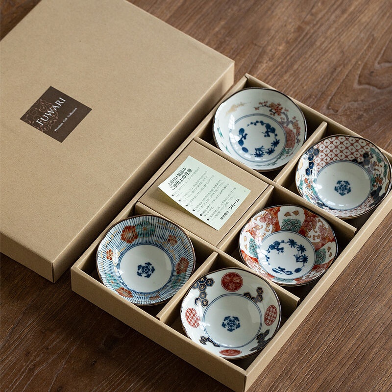 日本原裝進口美濃燒陶瓷盤子日式餐盤五件套裝碟子餐具手繪描邊