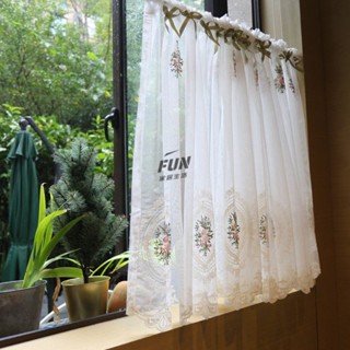 FUN傢居 23年7月新品 門簾 窗簾 支援客製化尺寸 橢圓玫瑰蝴蝶結文藝短簾半簾咖啡簾半截簾櫃門簾幔頭簾