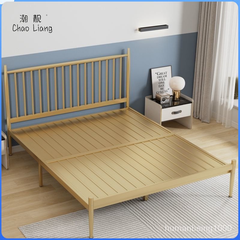 萬達木業 簡約現代歐式金色網紅鐵藝床加厚鐵床1.2米1.5米單人雙人鐵架子床 上下舖床架 高架床 雙人床架 上下床 V7