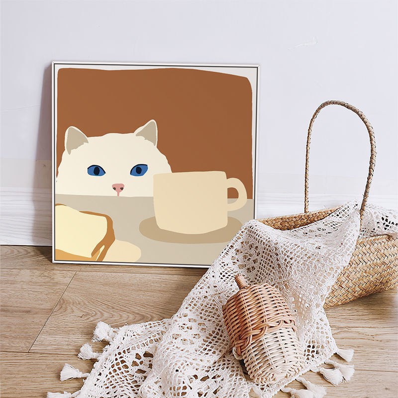 雅意cat偷喝牛奶的貓咪甜品店咖啡館餐廳ins風小紅書網紅兒童房裝飾畫優雅視覺居家裝飾