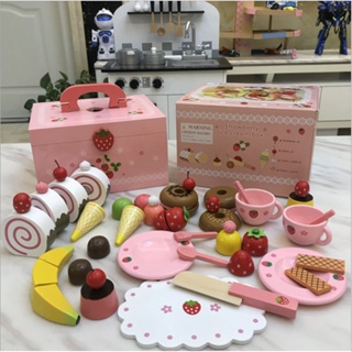 ☛台灣現貨☚️木製玩具 兒童玩具 聖誕禮物 兒童生日禮物 兒童玩具 木製 仿真草莓木玩 日式和風下午茶 草莓蛋糕下午茶