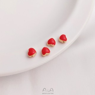 Ala-0209-高保色高品質---保色14K包金滴油紅色小桃心隔珠大紅愛心手工串珠diy手鏈飾品配件