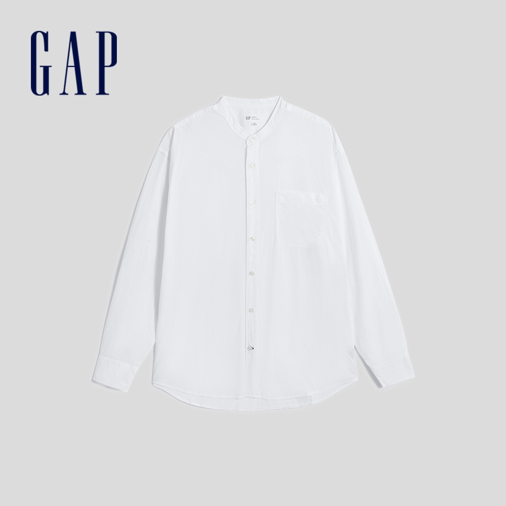 Gap 男裝 寬鬆長袖襯衫-白色(789388)