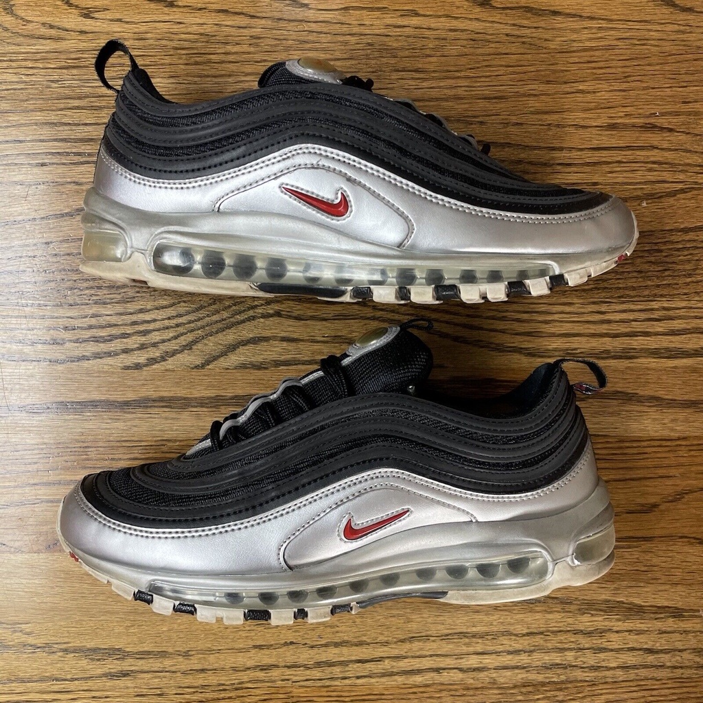 NIKE AIR MAX 97 白色 銀色 紅勾 銀彈 復古 氣墊 休閒 慢跑鞋