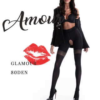 歐洲Amour Glamour80D秋季金屬銀絲時尚搖滾性感鏤空蕾絲腰連褲襪