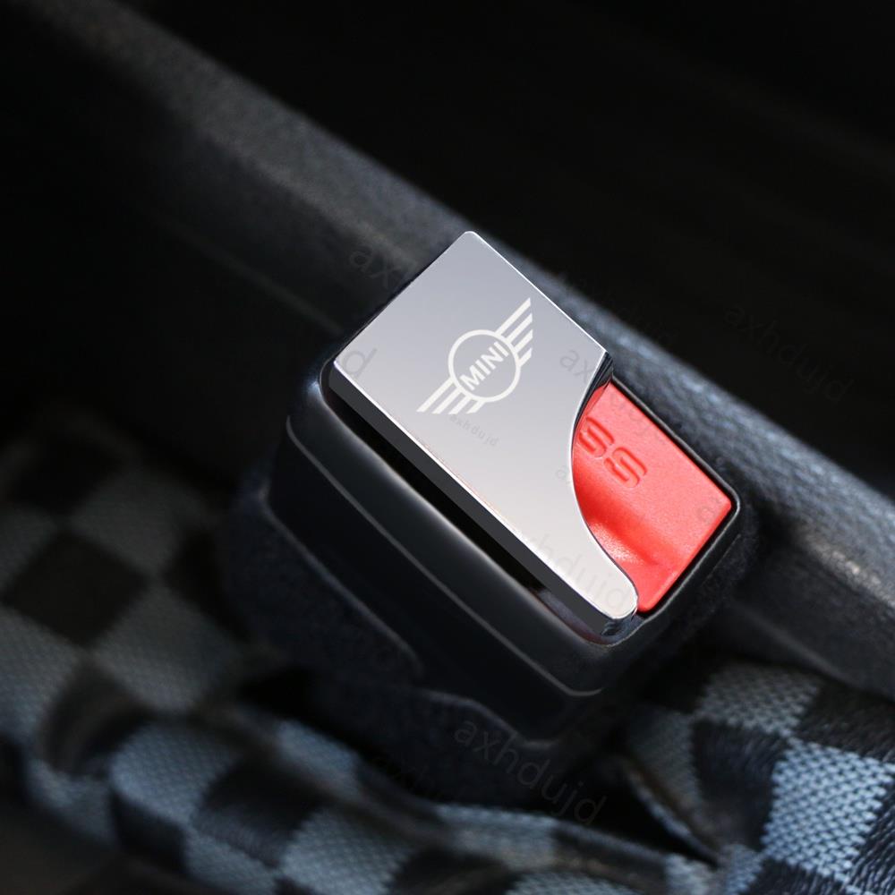 防滑銀色金屬汽車安全帶扣汽車標誌隱藏式安全帶鎖閂適用於 Mini Cooper One S R50 R53 R56 LZ