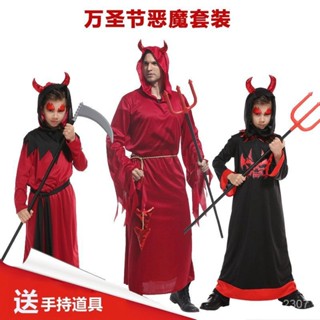 萬聖節兒童服裝 小惡魔連體衣 牛魔王服裝 Cosplay黑色小惡魔兒童男恐怖派對演出服