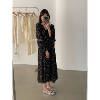 全新僅試穿 / 春季黑色綁帶碎花洋裝 連身裙 連衣裙 碎花洋 小紅花