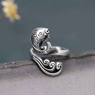 銀飾 戒指 如魚得水 女款 錦鯉 指環 個性 古典 簡約 飾品