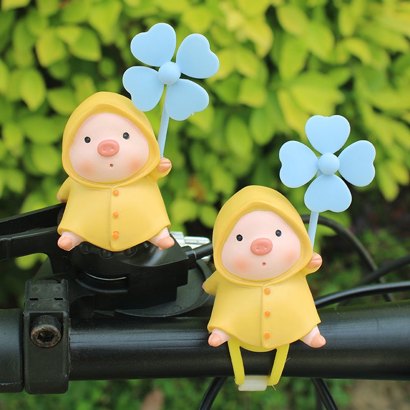 可愛雨衣小豬風車擺件自行車電瓶車電動車滑板車裝飾用品旋風車載機車裝飾