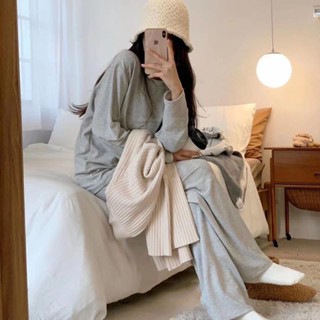 【桃園齣貨】韓國ins春秋季新款簡約休閒慵懶風長袖睡衣可外穿運動家居服套裝 UKER