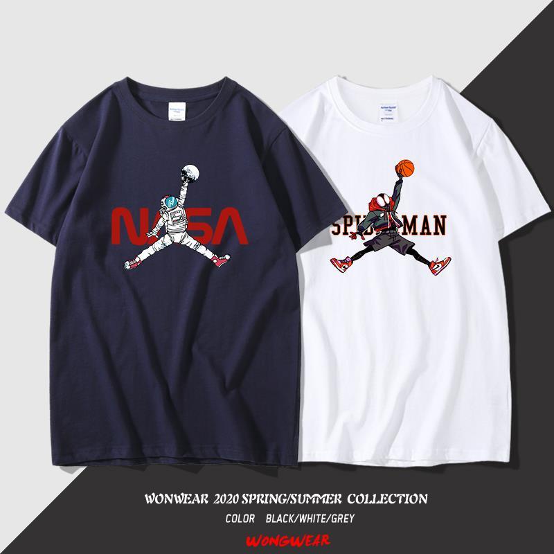 【豹丹樂】NASA聯名短袖T恤男2021夏季新款飛人蜘蛛俠潮流歐美運動籃球衣服