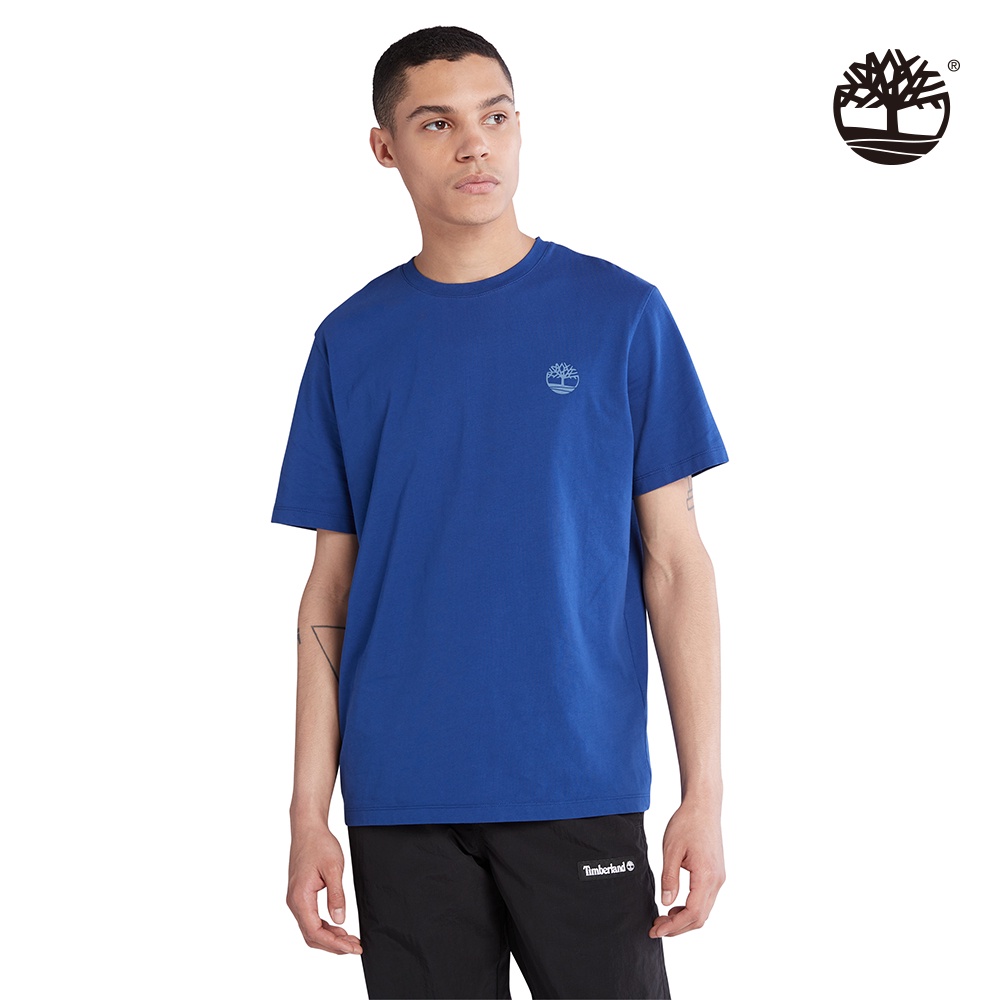 Timberland 男款藍色有機棉背面跳色樹型Logo印花短袖T恤|A6A71CY5