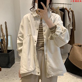 日韓工裝機能風🌈韓版簡約大口袋工裝外套女學生寬松顯瘦減齡學院風長袖夾克上衣潮