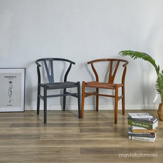 【新品熱銷】北歐簡約實木餐椅餐桌椅組閤橡木椅子簡易編繩椅餐廳Y型椅子原木 OACC