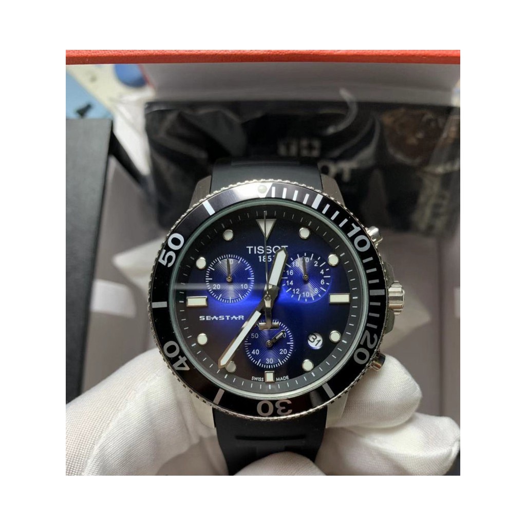 瑞士TISSOT天梭手錶 SEASTAR 1000海星系列陶瓷錶圈石英男生三眼計時潛水腕錶T120417170