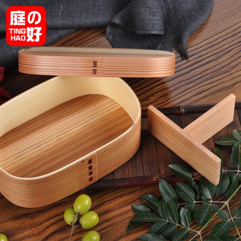 木製便當盒 四方白色單層便噹盒便攜式木飯盒 實木飯勺日式料理餐盒