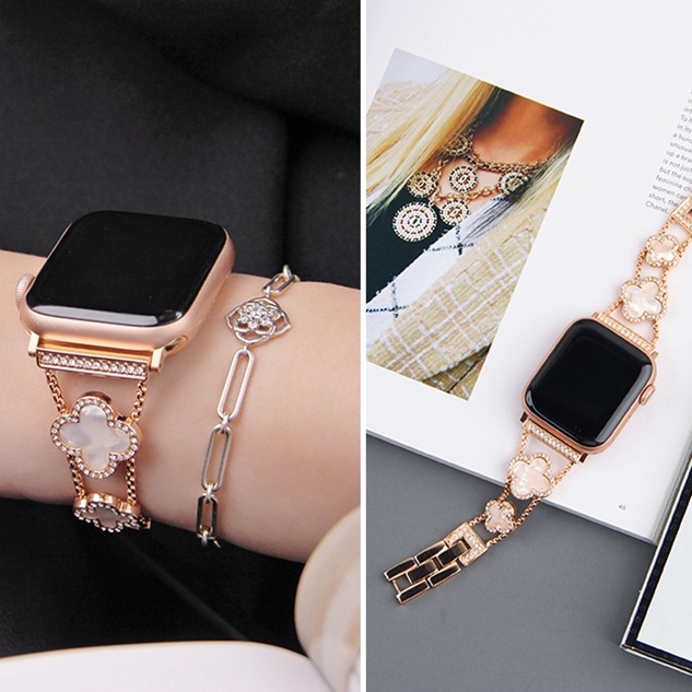 ❤四葉草鑲磚不鏽鋼錶帶 適用Apple Watch 蘋果手錶錶帶 iwat