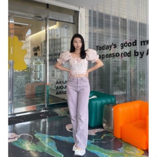 宮廷風花花微短版澎袖上衣 小露性感可以拉一字肩❤️