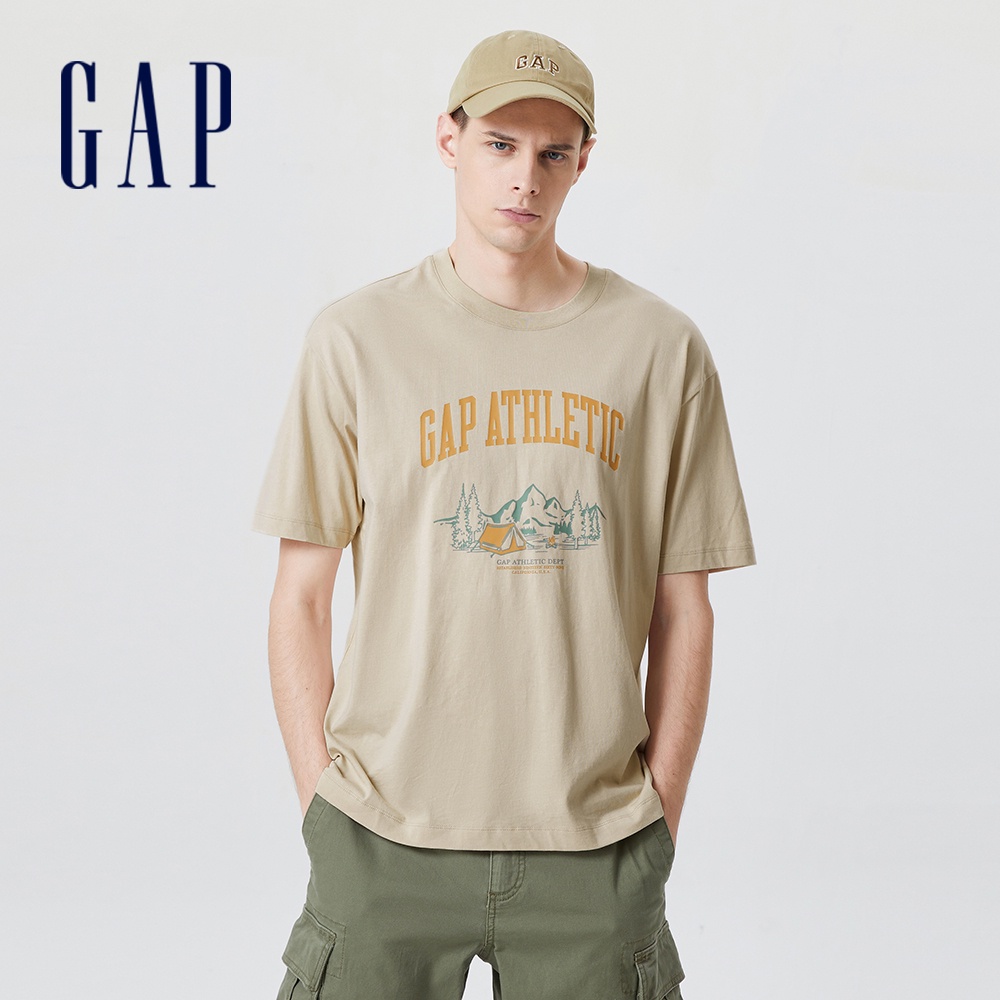 Gap 男裝 Logo素色/印花短袖T恤-杏色(671976)
