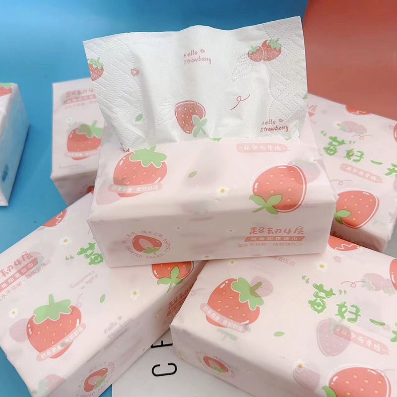 台灣出貨印花抽紙草莓印花紙巾大包300張 家用抽紙面巾紙衛生紙彩色餐巾紙