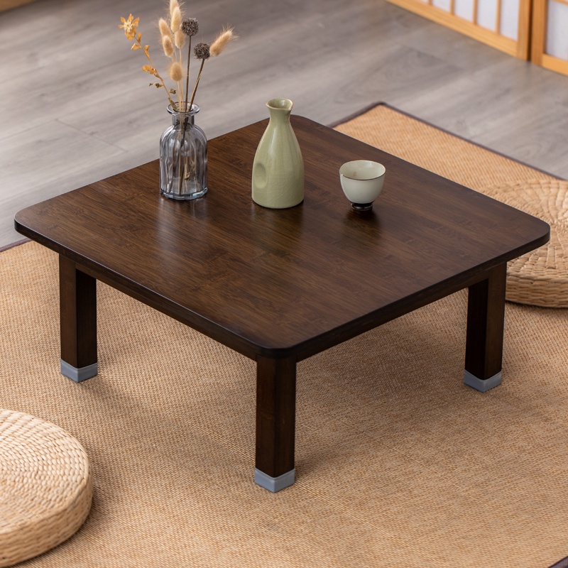 黑胡桃色楠竹炕桌實木方桌正方形床上學習桌飯桌榻榻米小茶幾矮桌