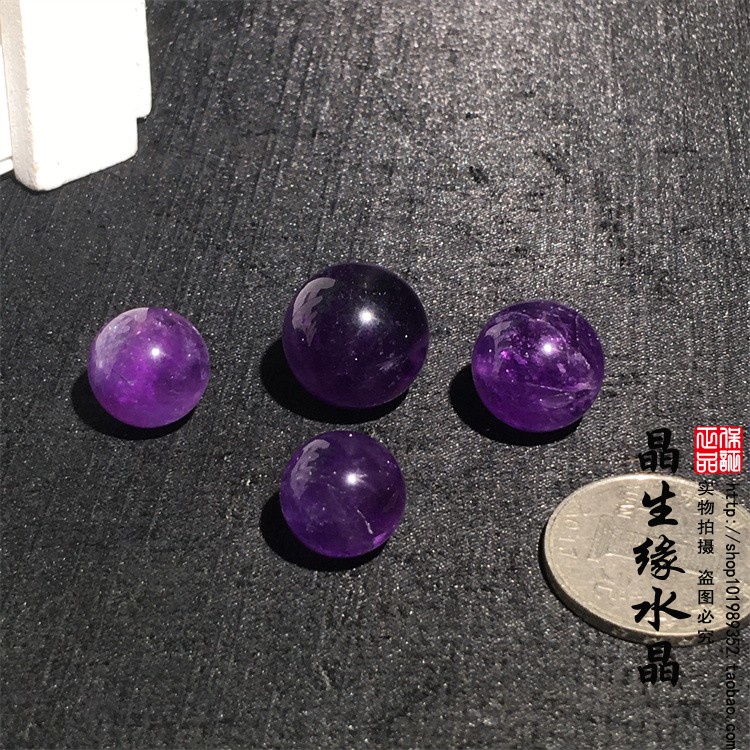 天然夢幻紫水晶迷你小球實物圖一組3