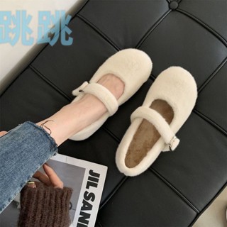 【舒適女鞋.】羊羔毛毛鞋 瑪麗珍鞋娃娃鞋 女秋冬外穿豆豆鞋 平底鞋女 2024年春季韓版 百搭休閒鞋 法式復古樂福鞋