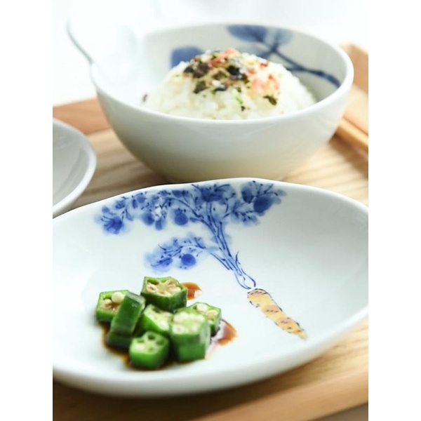 日本進口有田波佐見燒青花胡蘿卜陶瓷小碗帶柄湯碗橢圓餐盤菜盤
