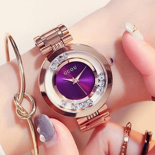 特熱銷 Guou古歐輕奢鋼帶女表韓版防水手錶女 時尚氣質指針手錶女生高級電子錶女款時裝表閨蜜 表盒