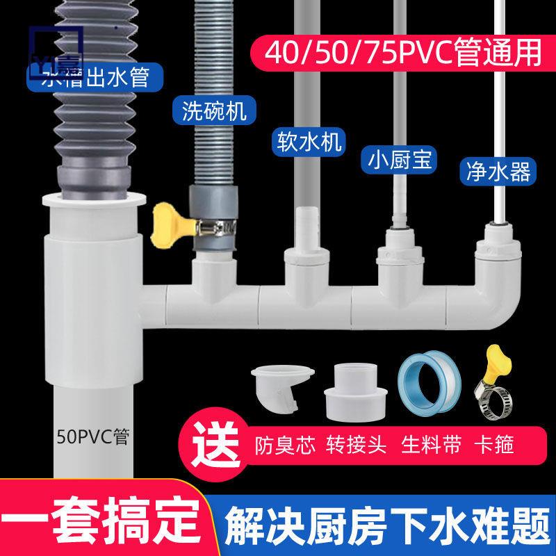 熱賣🔥廚房水槽洗碗機凈水器下水管小廚寶洗衣機前置過濾PVC排水管三通