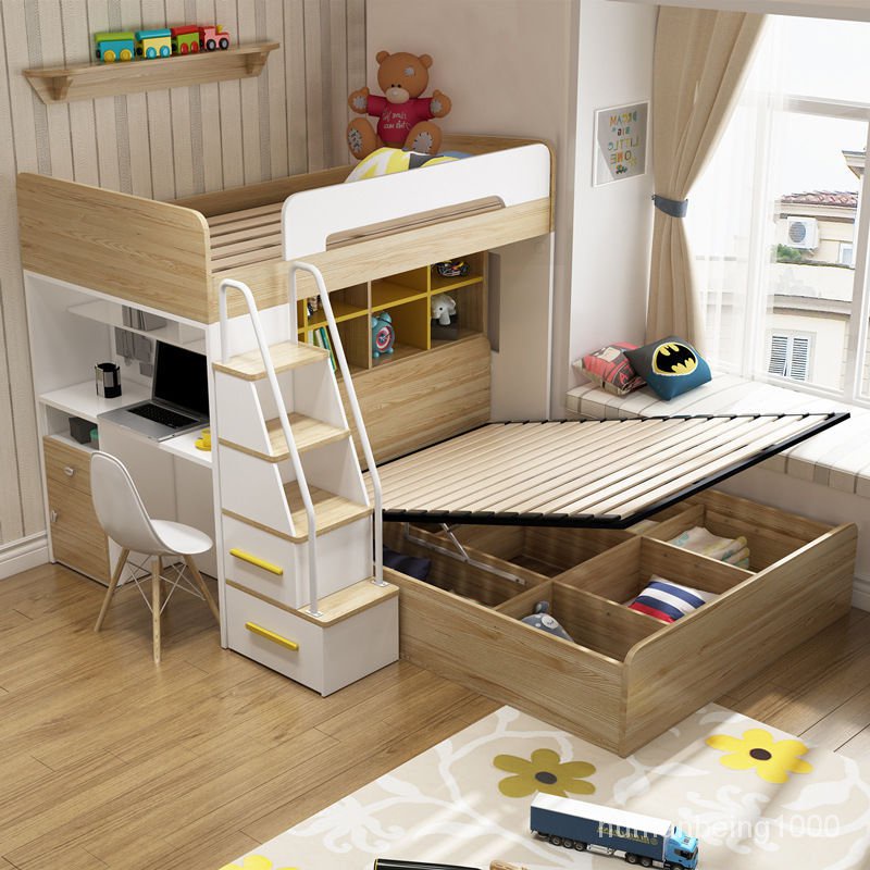 萬達木業 交錯式上下床錯位型一體式大人樓梯床多功能小戶型兒童組閤床 上下舖床架 高架床 雙人床架 雙層床 上下床 OI0
