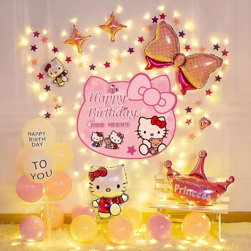 生日佈置凱蒂貓女生生日快樂氣球寶寶kitty卡通生日氣球佈置套組