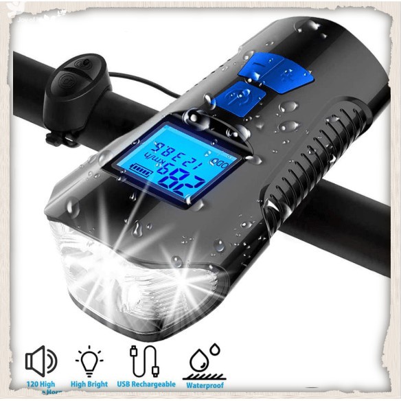 Bicycle Light Lamp Bike Horn Flashlight Cycle Speedometer T6