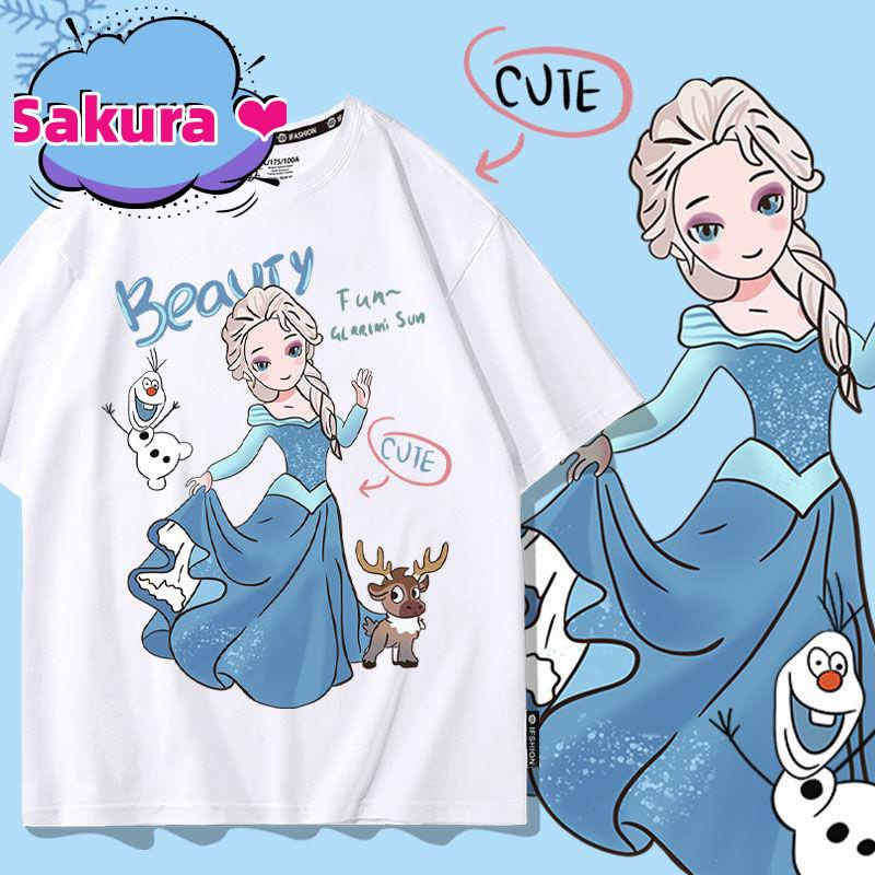 【Sakura ❤️新款】🚀✨ 有童碼 成人碼 迪士尼冰雪奇緣T恤短袖女童艾莎公主2023新款寬松洋氣純棉衣服夏