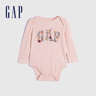 Gap 嬰兒裝 Logo純棉印花圓領長袖包屁衣 布萊納系列-粉紅色(793899)