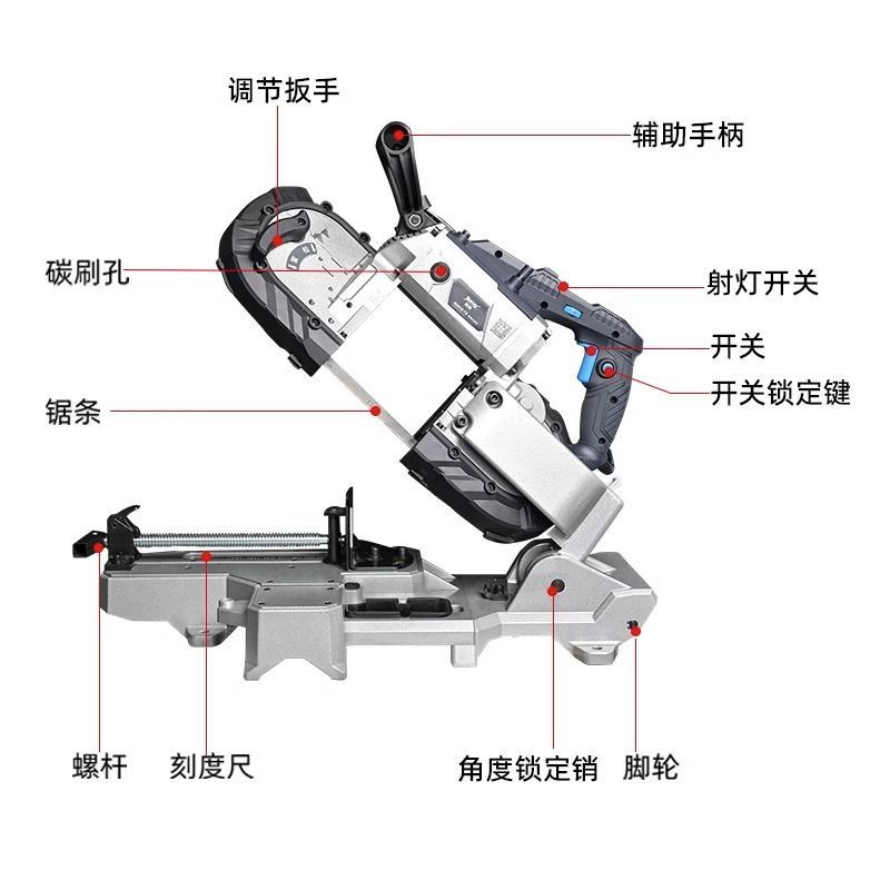 【臺灣專供】博來新款便攜式多功能帶鋸機切割機手持小型臥式金屬鋸床無級變速