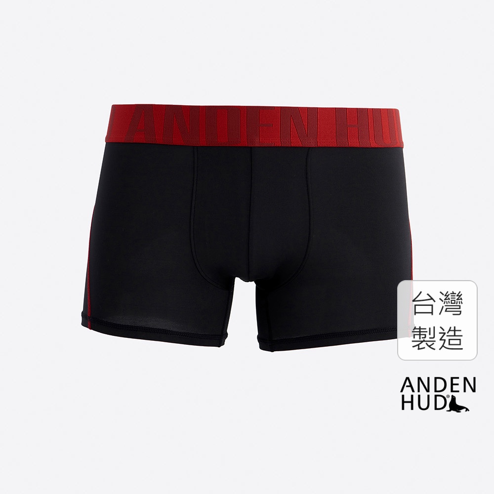 【Anden Hud】男款_吸濕排汗機能系列．短版變化平口內褲(黑-暗紅寬緊帶) 台灣製