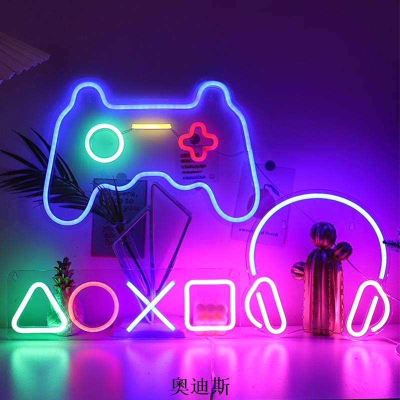 ♂❉新款【客製化】【霓虹燈】LED 霓虹燈 PS4 符號 遊戲手柄 耳機 牆面 電競 房間 創意 佈置 裝飾燈 氛圍燈