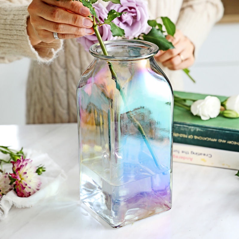 【大口徑🎋】花瓶 玻璃花瓶 花瓶玻璃 透明彩色花瓶 五彩插花瓶 冰藍色花瓶 絢麗花瓶 ins花瓶 透明花瓶 玻璃瓶