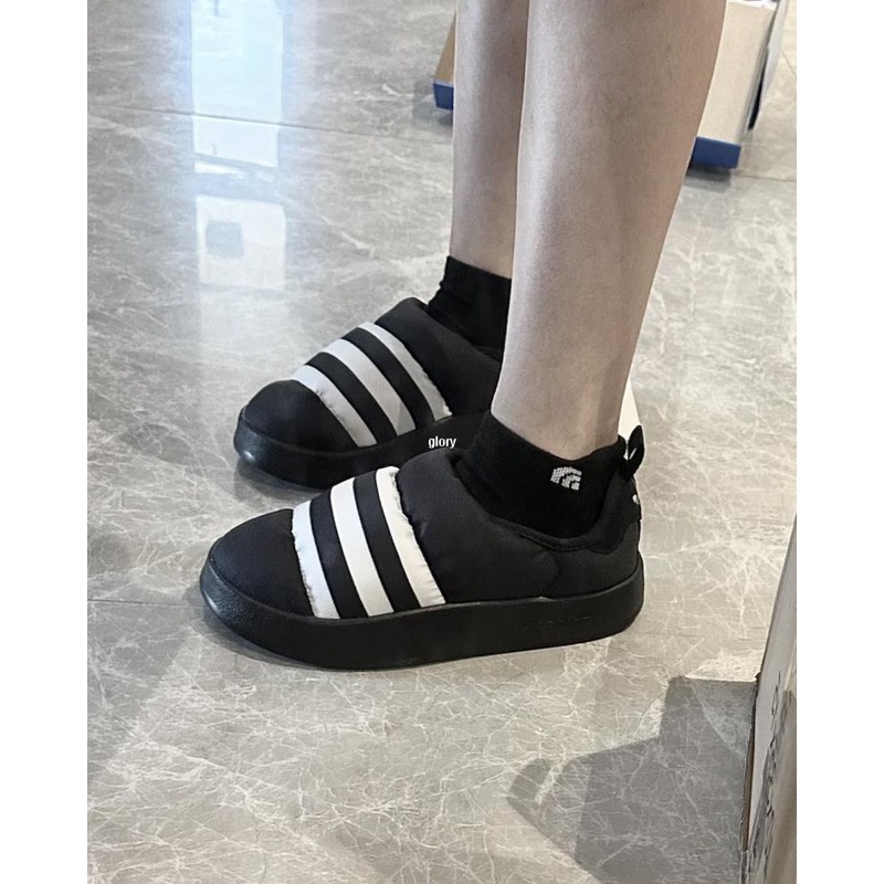 Adidas Puffylette 黑白 懶人鞋 麵包鞋 男女同款
