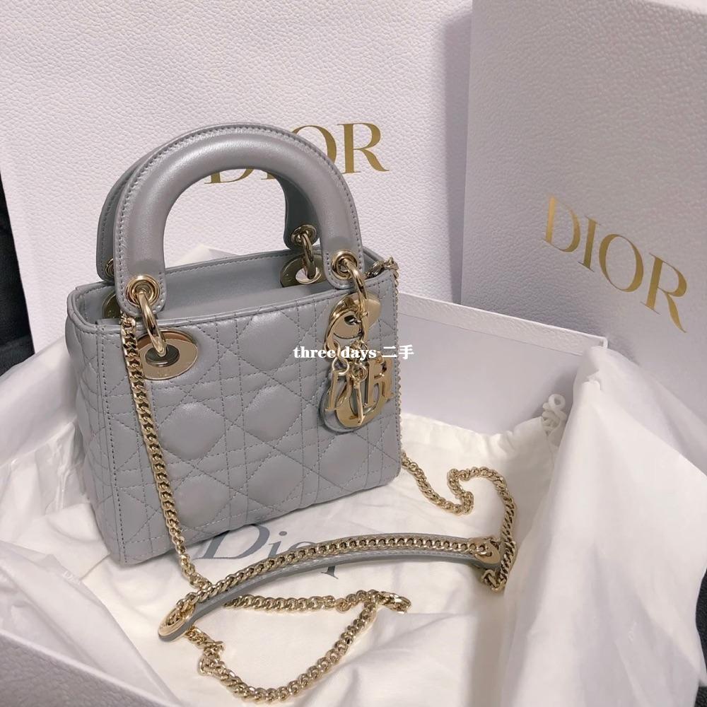 【二手99新】DIOR/迪奧 Lady Dior Mini 女士 藤格紋迷你三格羊皮鏈條戴妃包