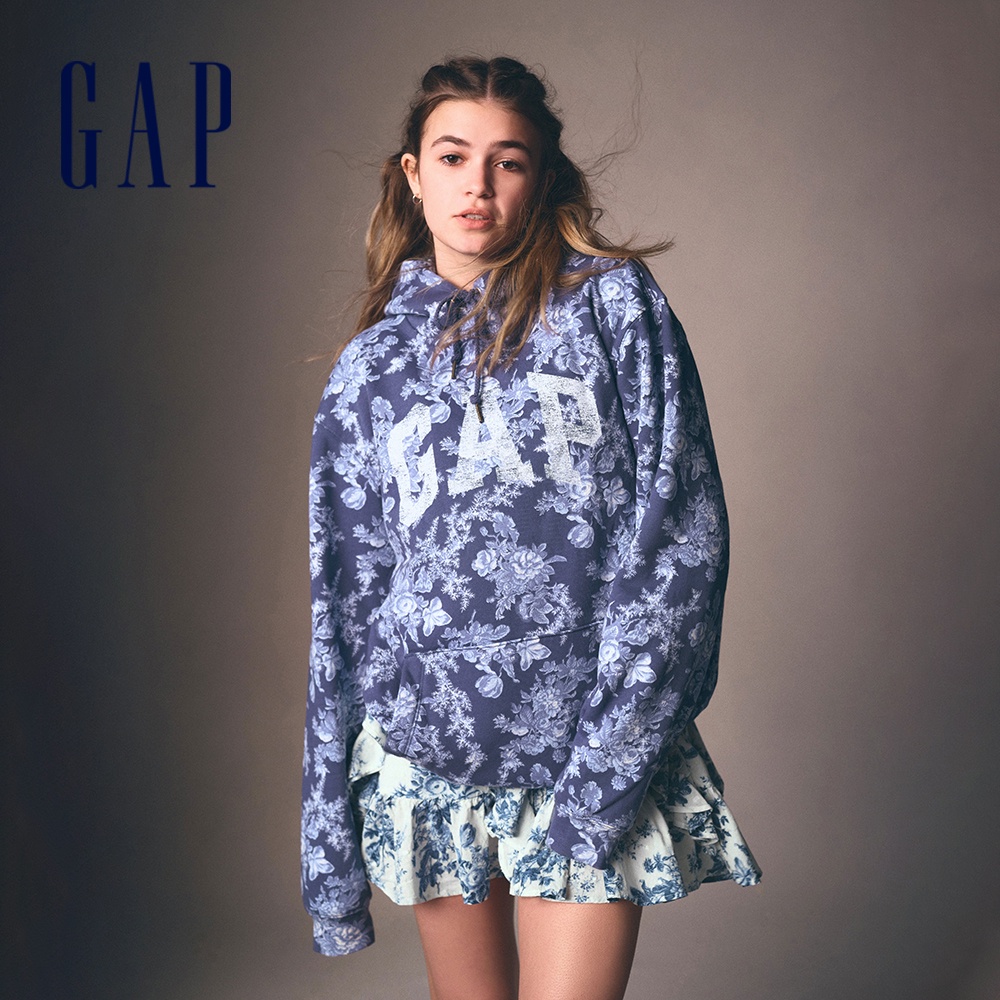Gap 男女同款 Gap x LOVE SHACK FANCY聯名 Logo印花帽T-藍色花印(770093)